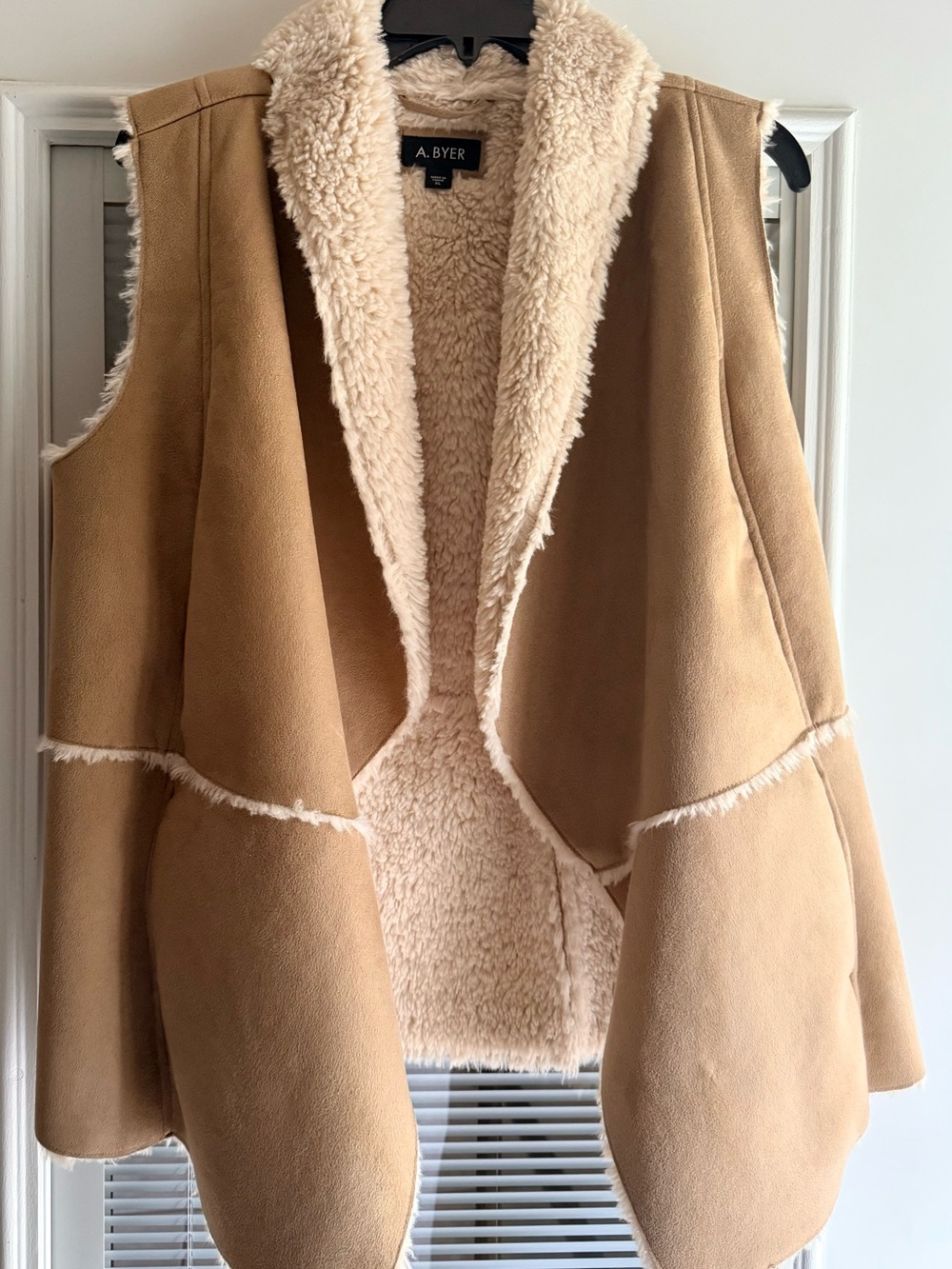 A. Byer Camel Tan Faux Shearling Open-Front Vest